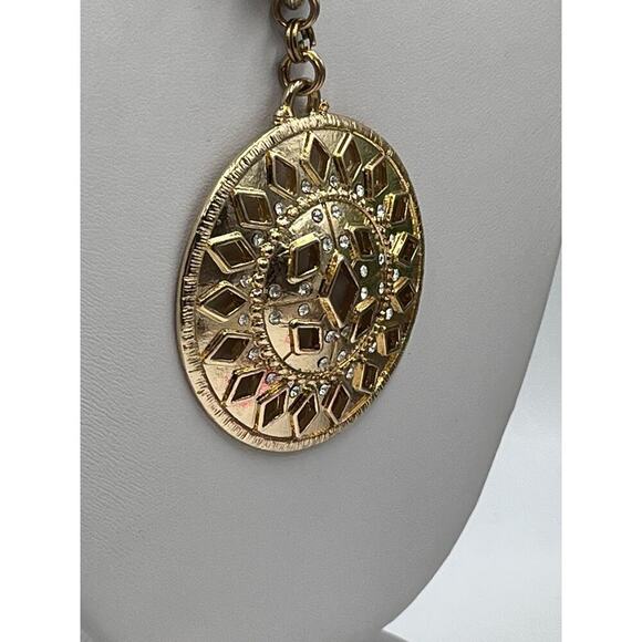 Chicos Chain Link Coin Station Round Rhinestone accent Pendant Necklace - Picture 7 of 12